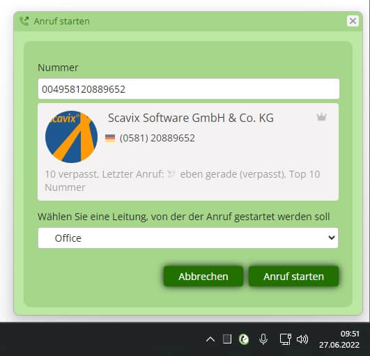 Anruf starten Browsererweiterung