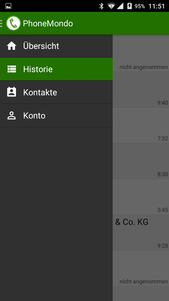 PhoneMondo Android App Menü