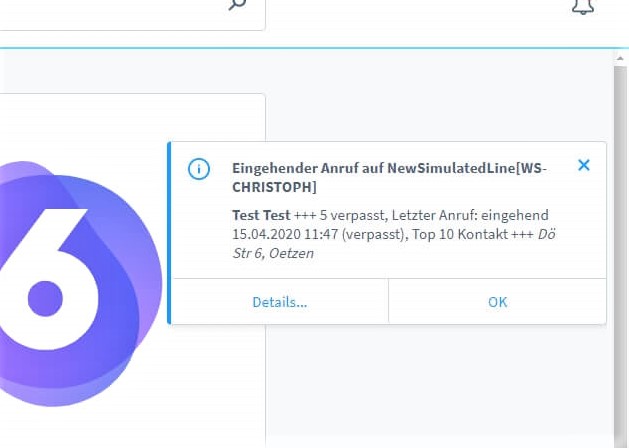 Anrufanzeige in Shopware Administration