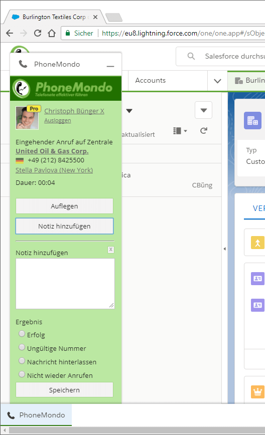 Salesforce Anrufanzeige