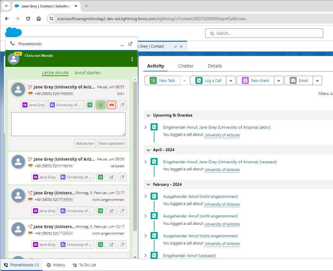 Salesforce öffnen bei Anruf